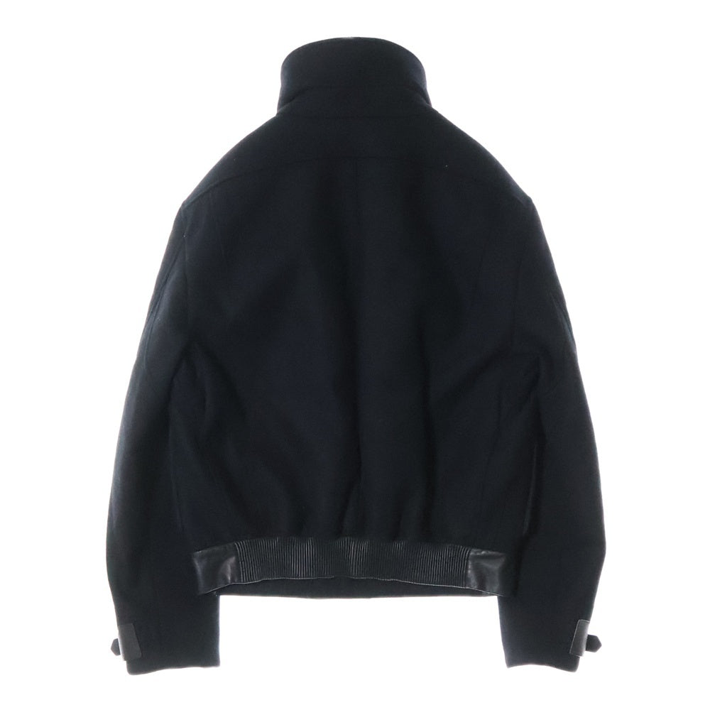 Salvatore Ferragamo(サルヴァトーレ フェラガモ) スタンドカラー レザー切替 ウール ジップアップジャケット ブルゾン ブラック