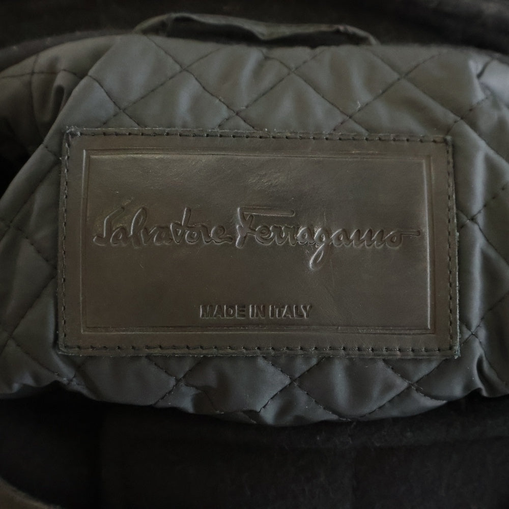 Salvatore Ferragamo(サルヴァトーレ フェラガモ) スタンドカラー レザー切替 ウール ジップアップジャケット ブルゾン ブラック