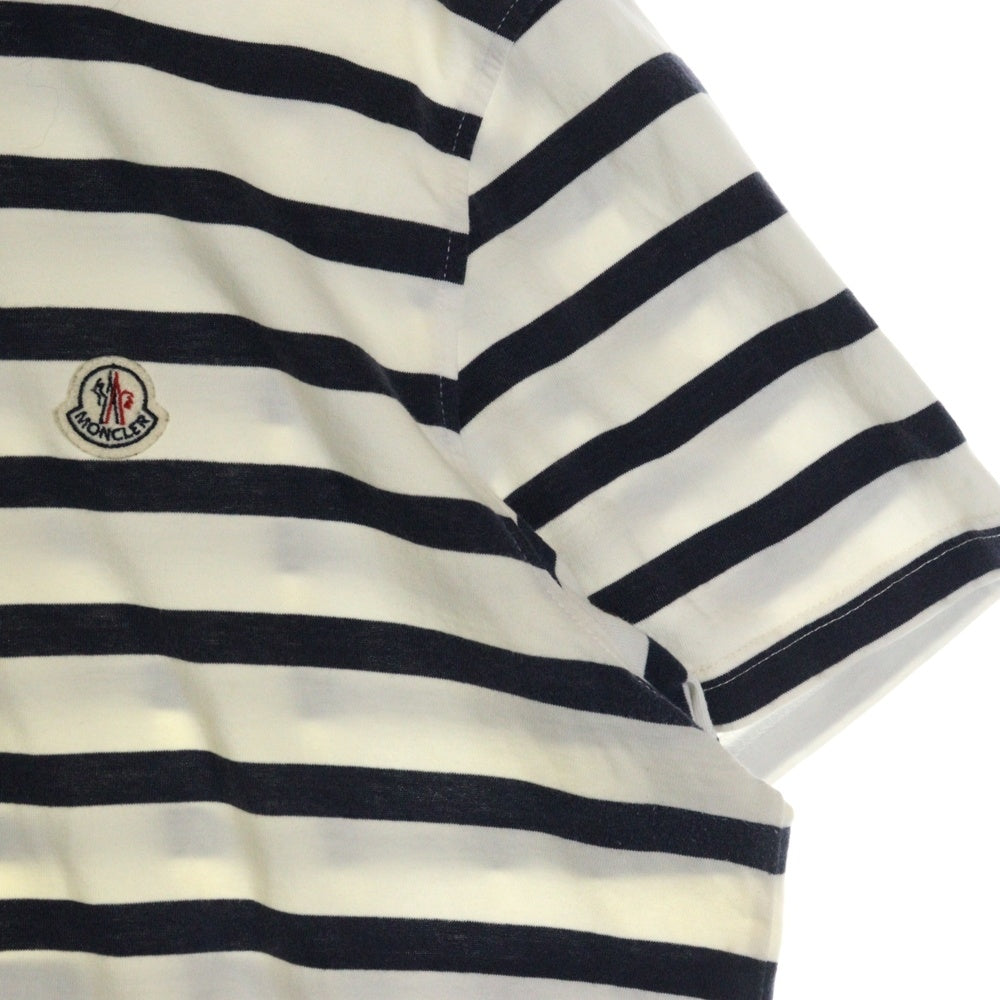 MONCLER(モンクレール) MAGLIA POLO MANICA CORTA ロゴワッペン ボーダー コットン 半袖ポロシャツ ホワイト/ネイビー 41091830950080300