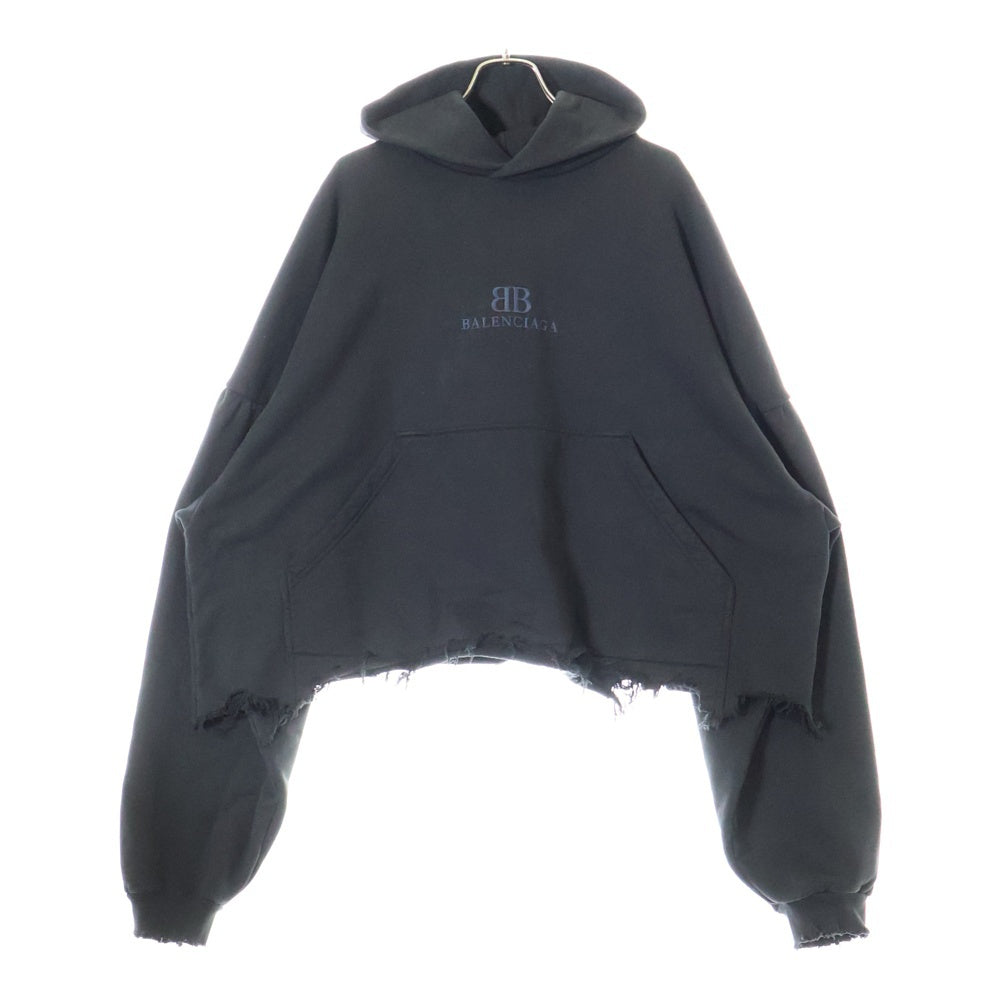 BALENCIAGA(バレンシアガ) 24AW クラシックBBロゴ クロップド プルオーバースウェットパーカー ブラック 783397 TQVS9