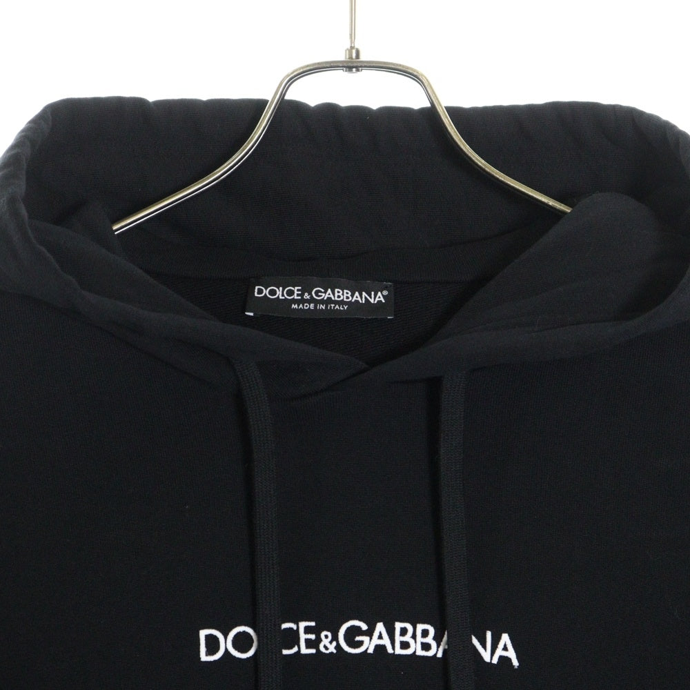 DOLCE & GABBANA(ドルチェアンドガッバーナ) フロントロゴ刺繍 コットン スウェット プルオーバーパーカー ブラック G9JQ3T