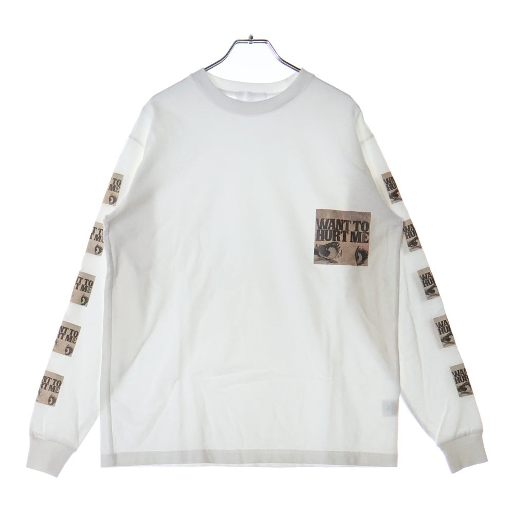 GOD SELECTION XXX(ゴッドセレクショントリプルエックス) WANT TO HURT ME フロントアームプリント クルーネック コットン 長袖Tシャツ カットソー ホワイト