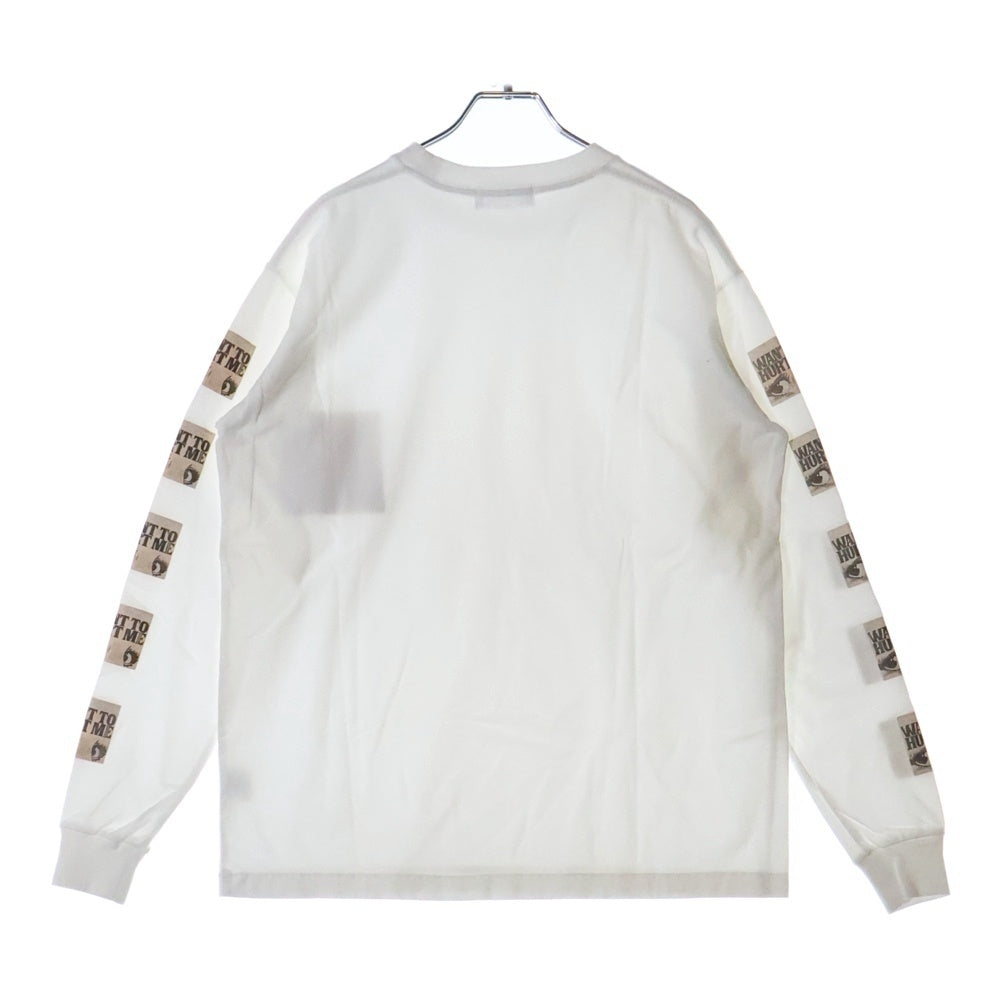 GOD SELECTION XXX(ゴッドセレクショントリプルエックス) WANT TO HURT ME フロントアームプリント クルーネック コットン 長袖Tシャツ カットソー ホワイト