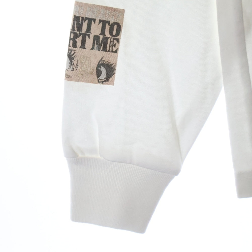 GOD SELECTION XXX(ゴッドセレクショントリプルエックス) WANT TO HURT ME フロントアームプリント クルーネック コットン 長袖Tシャツ カットソー ホワイト