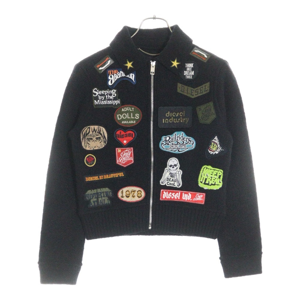 DIESEL(ディーゼル) マルチワッペン ウール ショート丈 ジップアップジャケット ブラック レディース