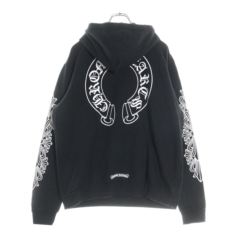 CHROME HEARTS(クロムハーツ) SWTSHRT PLVR プルオーバーパーカー 袖フローラル バックホースシュープリント スウェットプルオーバーパーカー ブラック