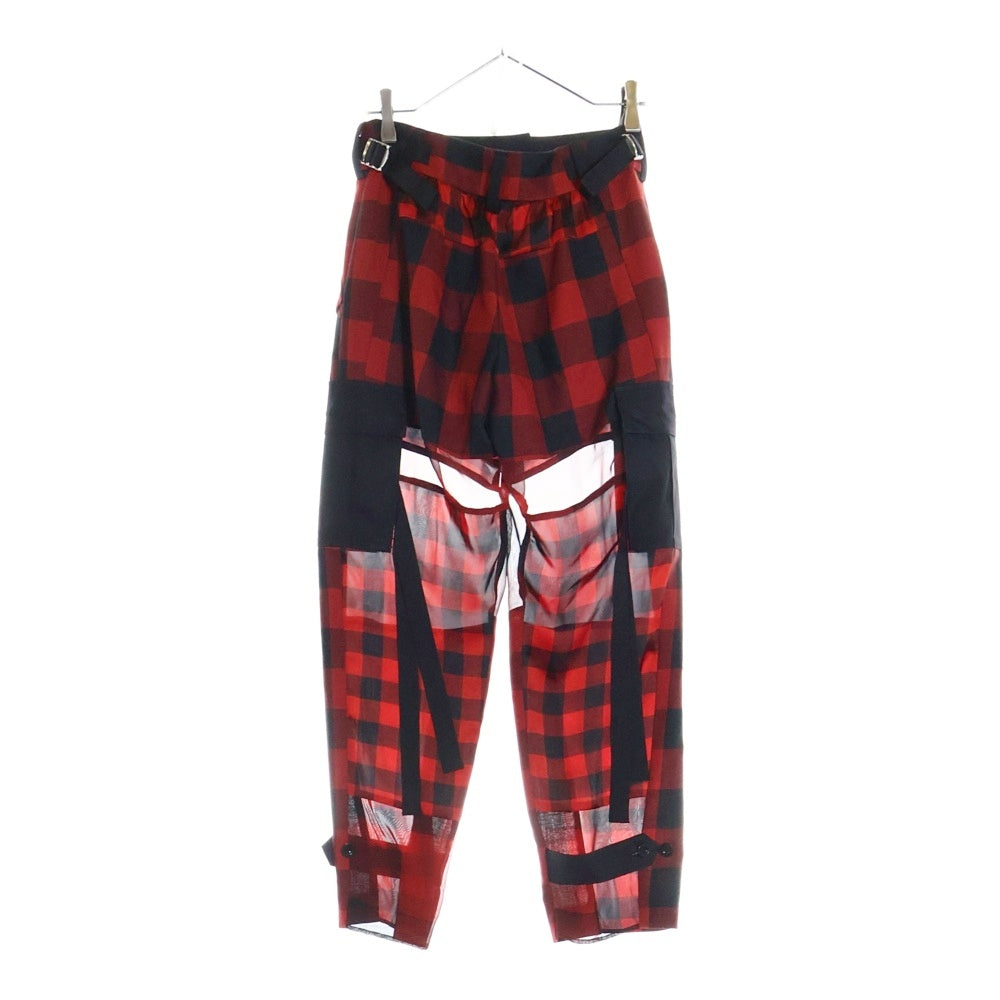 Sacai(サカイ) 22AW シアーレース 切り替え バッファローチェック ボンテージ カーゴパンツ レディース ブラック/レッド 22-05942