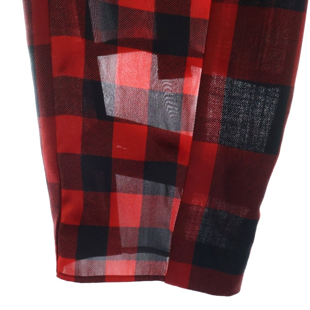 Sacai(サカイ) 22AW シアーレース 切り替え バッファローチェック ボンテージ カーゴパンツ レディース ブラック/レッド 22-05942