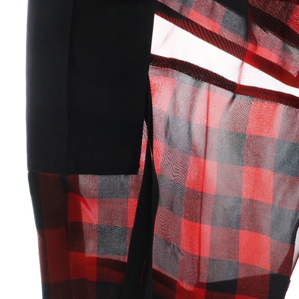Sacai(サカイ) 22AW シアーレース 切り替え バッファローチェック ボンテージ カーゴパンツ レディース ブラック/レッド 22-05942