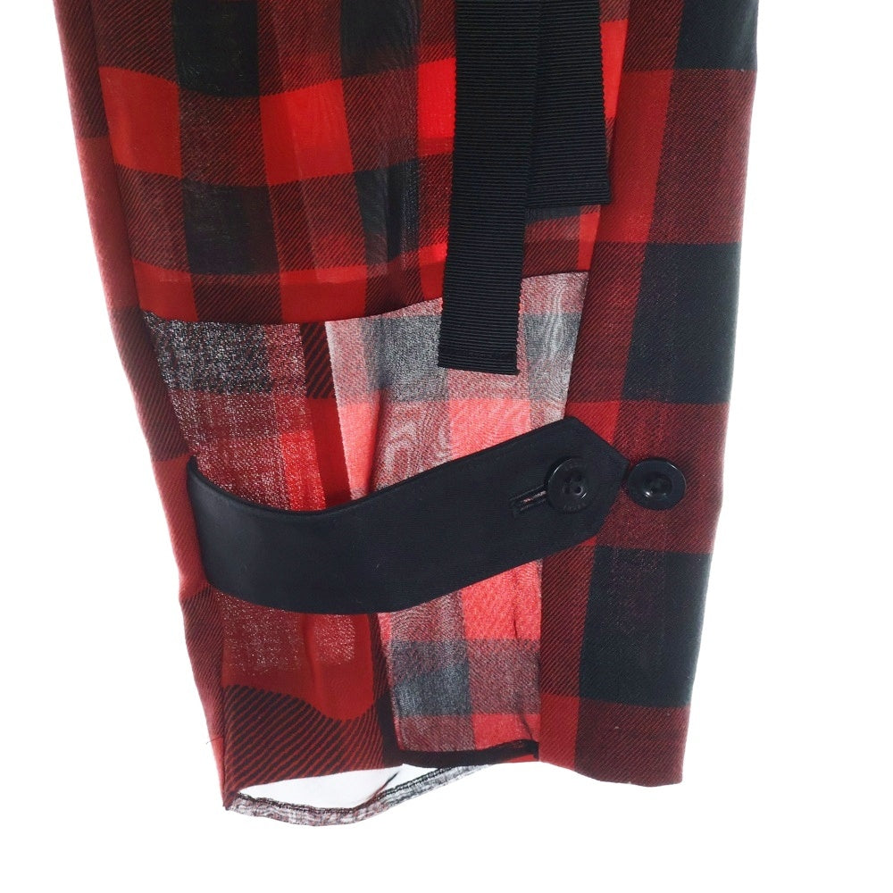 Sacai(サカイ) 22AW シアーレース 切り替え バッファローチェック ボンテージ カーゴパンツ レディース ブラック/レッド 22-05942