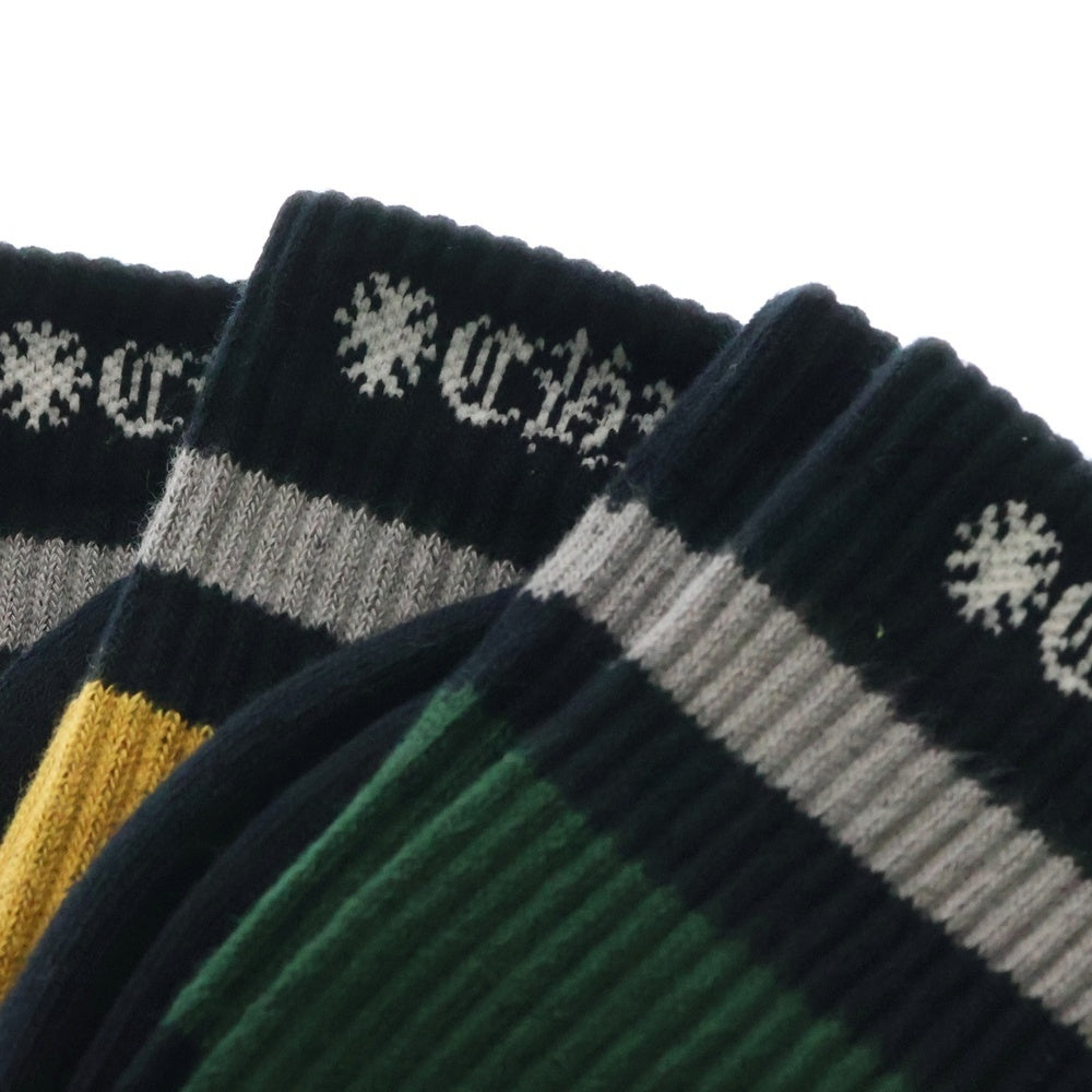 CHROME HEARTS(クロムハーツ) BORDER SOCKS ボーダーソックス 靴下 三足セット ブラック/グリーン/イエロー