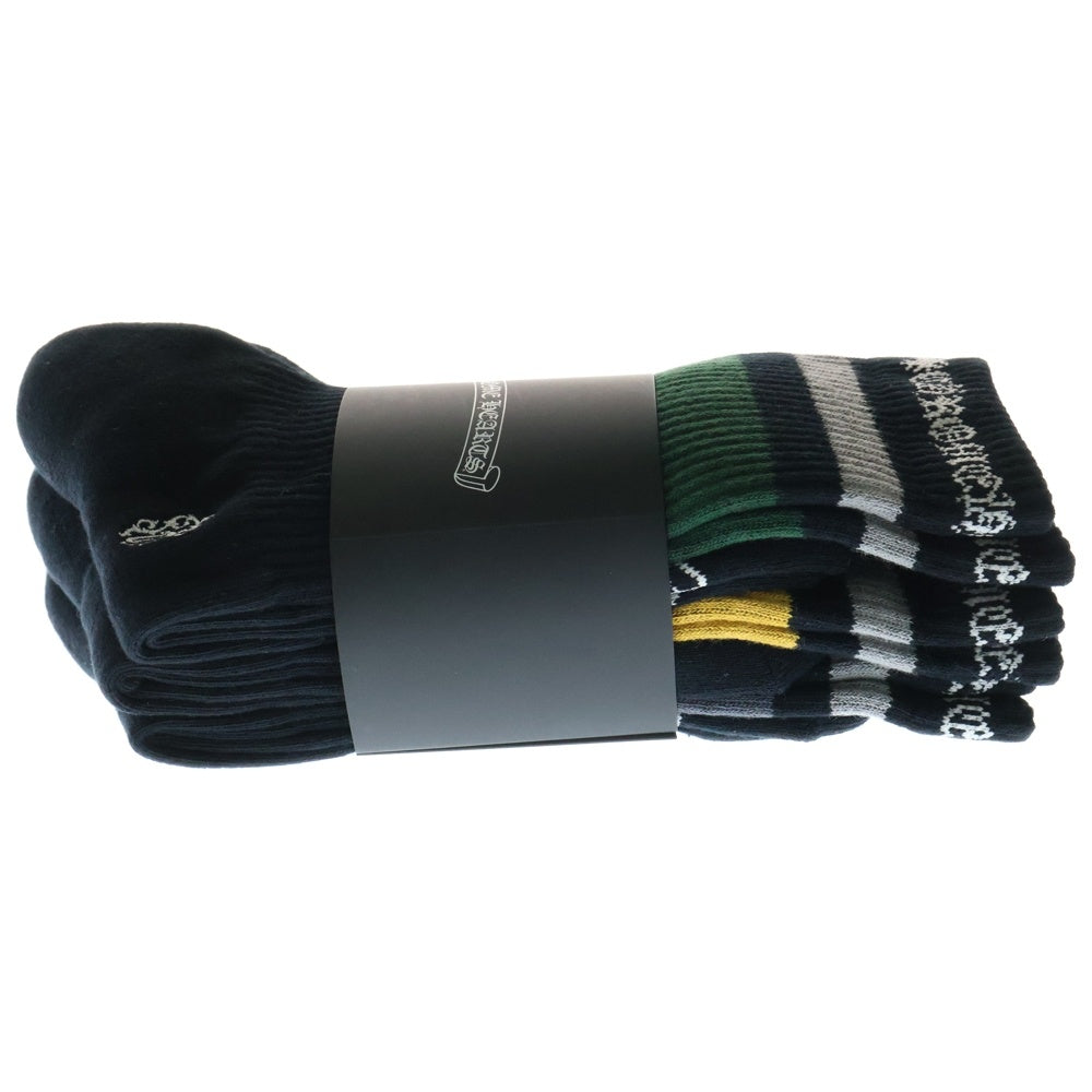 CHROME HEARTS(クロムハーツ) BORDER SOCKS ボーダーソックス 靴下 三足セット ブラック/グリーン/イエロー