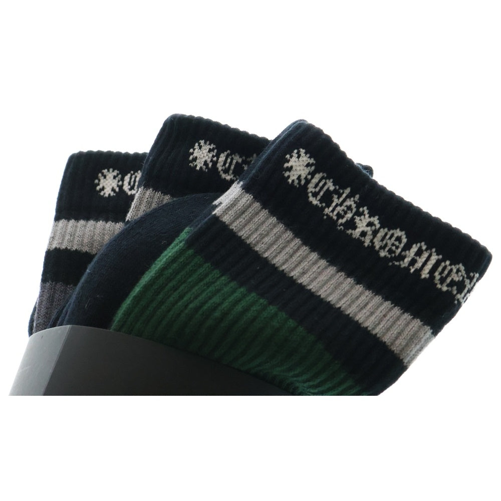 CHROME HEARTS(クロムハーツ) BORDER SOCKS ボーダーソックス 靴下 三足セット ブラック/グリーン/イエロー