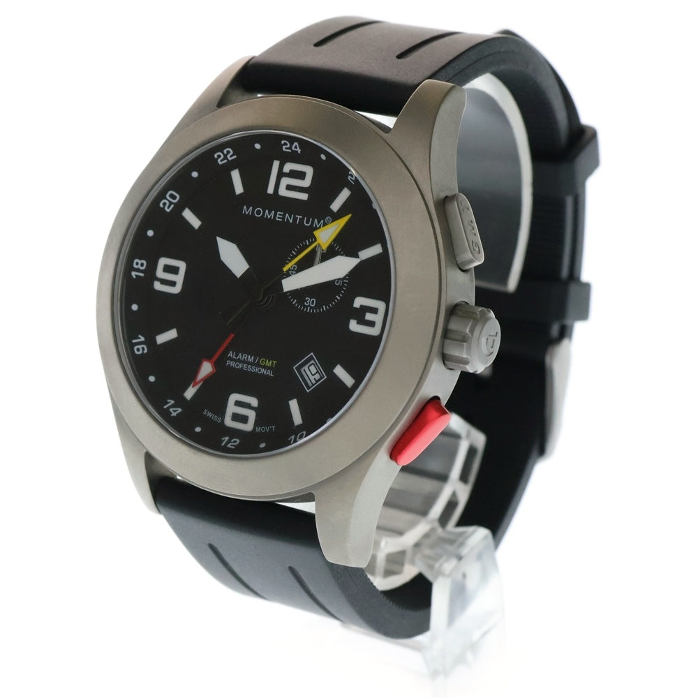 MOMENTUM(モメンタム) VORTECH GMT ALARM クォーツ ステンレススチール ラバーバンド アナログウォッチ 腕時計 シルバー/ブラック 1M-SP58BS1B