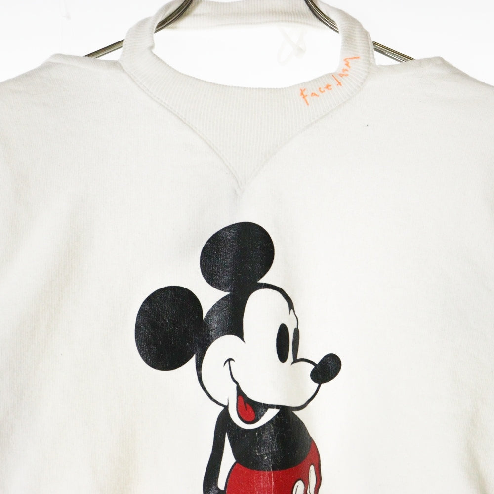 FACETASM(ファセッタズム) ×DISNEY MICKEY SWEAT WITH OPEN-BACK ディズニー ミッキープリント オープンバック プルオーバー ロングスリーブ スウェット トレーナー MIMI-TEE-W01