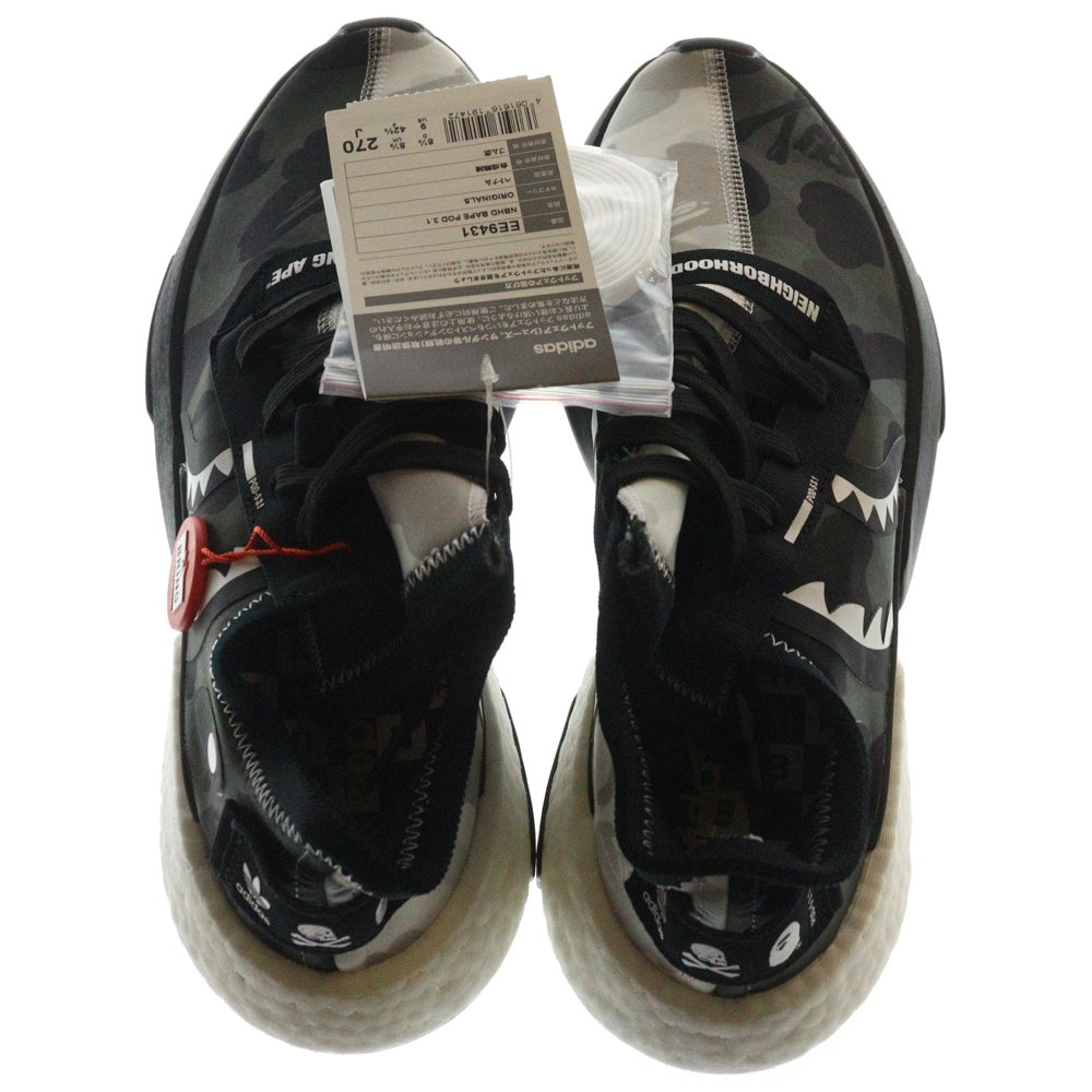 adidas(アディダス) ×A BATHING APE ×NEIGHBORHOOD NBHD BAPE POD 3.1 アベイシングエイプ ネイバーフッド ローカットスニーカー ブラック/グレー US9/27.0cm EE9431