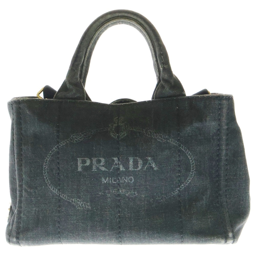PRADA(プラダ) CANAPA カナパ トライアングルロゴプレート 2WAY デニム ショルダーバッグ トートバッグ ブラック 1BG439