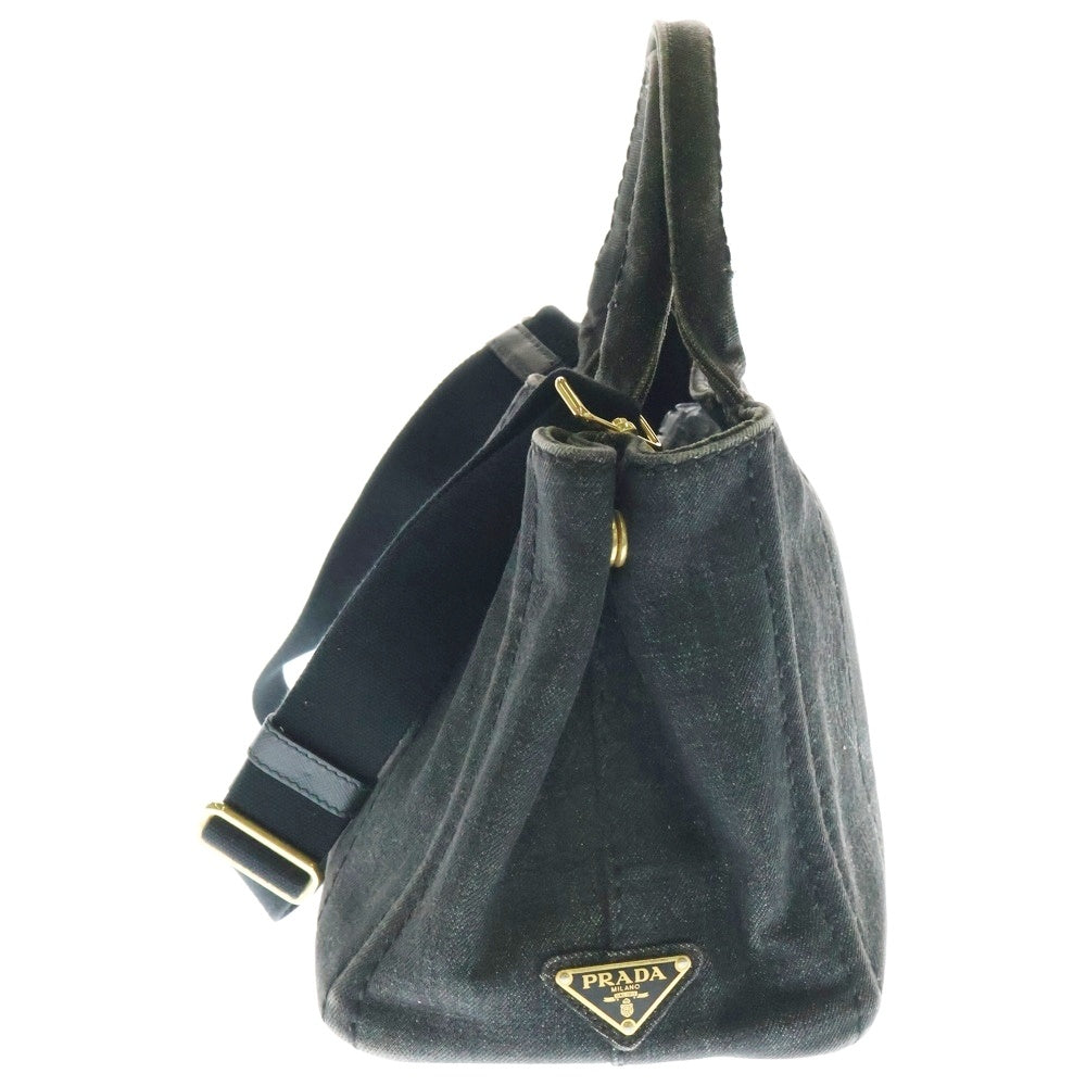 PRADA(プラダ) CANAPA カナパ トライアングルロゴプレート 2WAY デニム ショルダーバッグ トートバッグ ブラック 1BG439