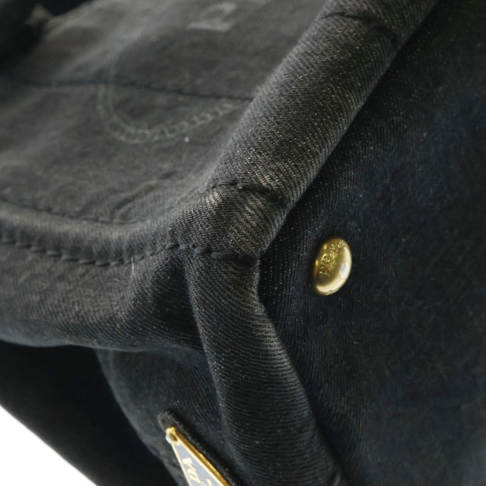 PRADA(プラダ) CANAPA カナパ トライアングルロゴプレート 2WAY デニム ショルダーバッグ トートバッグ ブラック 1BG439