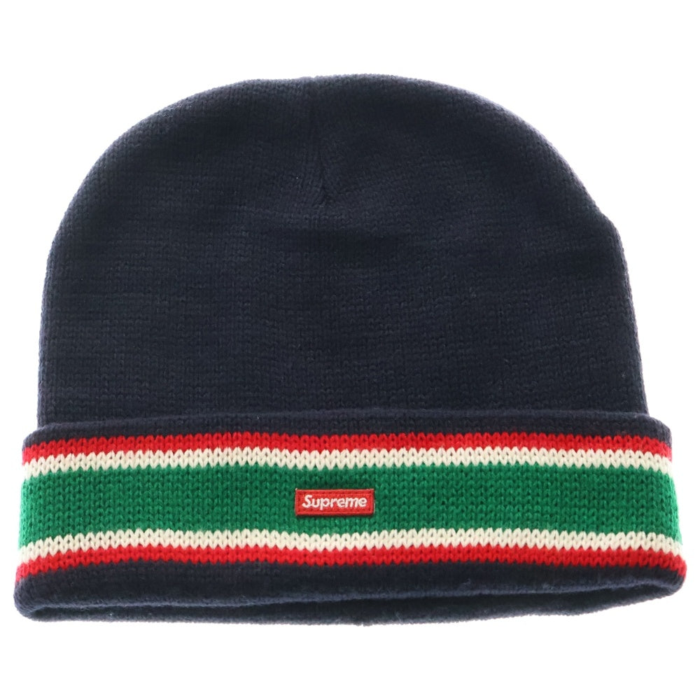 SUPREME(シュプリーム) 16AW Striped Cuff Beanie ストライプカフ スモールボックスロゴニットビーニー ニットキャップ 帽子 ネイビー