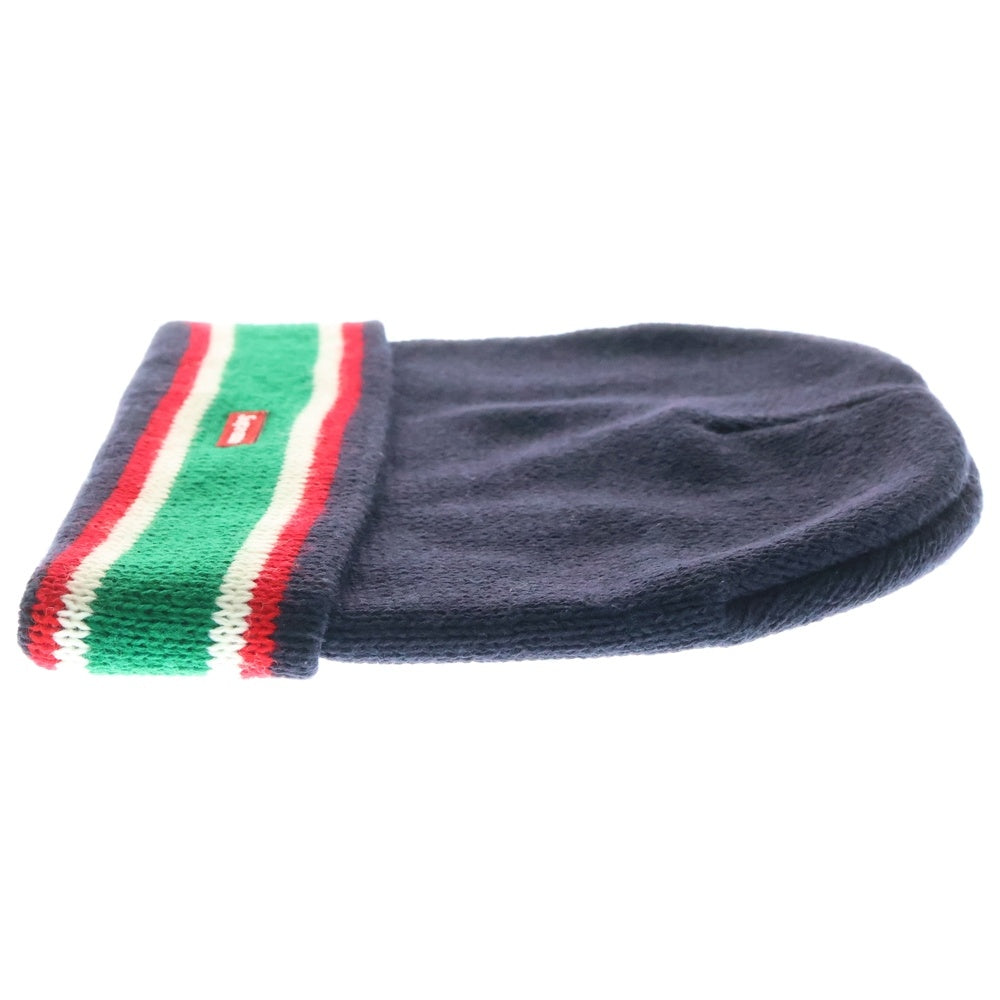SUPREME(シュプリーム) 16AW Striped Cuff Beanie ストライプカフ スモールボックスロゴニットビーニー ニットキャップ 帽子 ネイビー