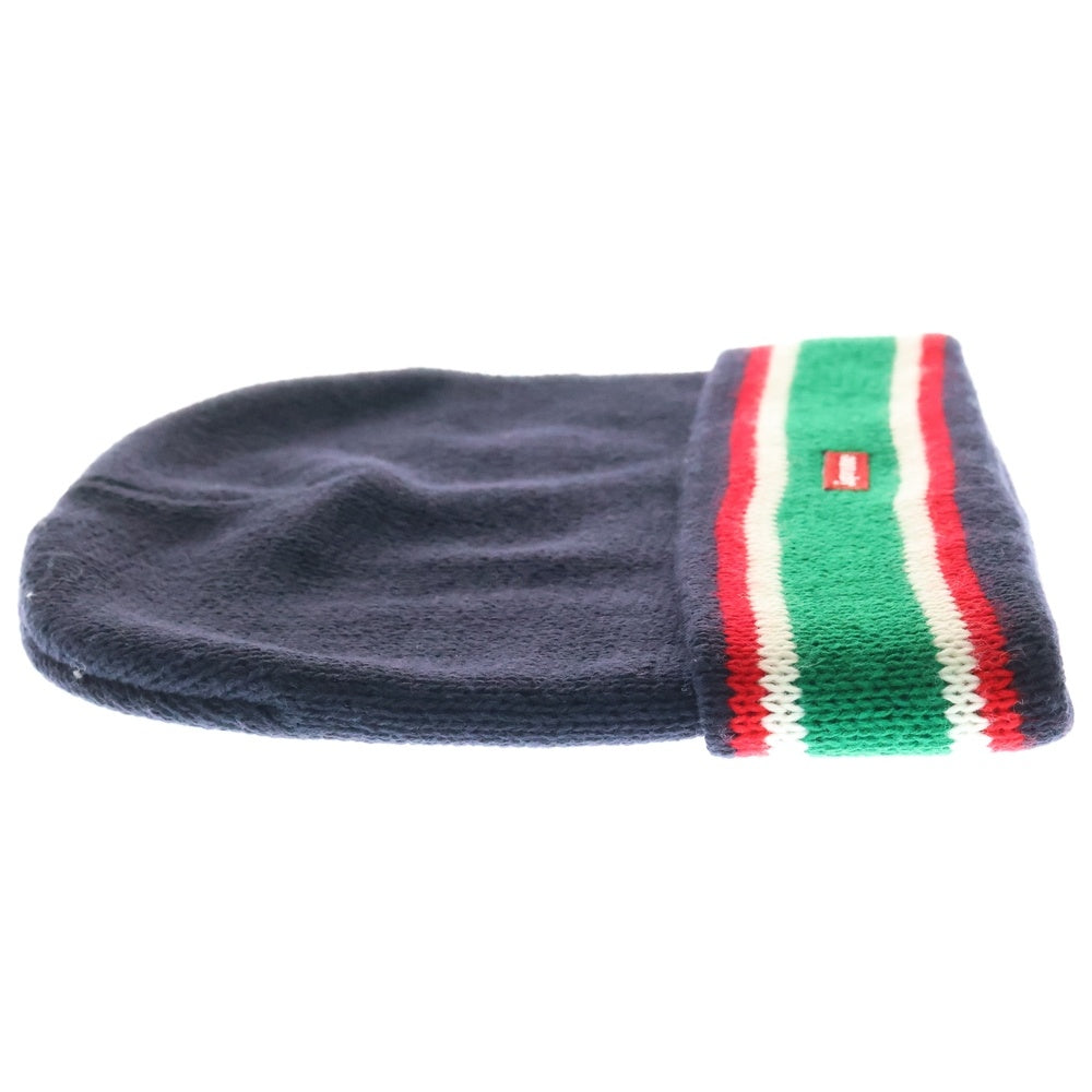SUPREME(シュプリーム) 16AW Striped Cuff Beanie ストライプカフ スモールボックスロゴニットビーニー ニットキャップ 帽子 ネイビー