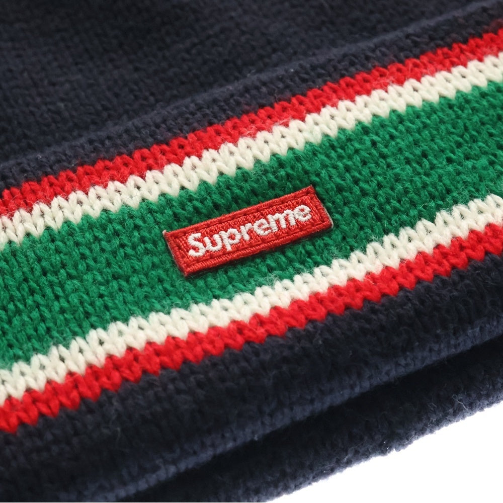 SUPREME(シュプリーム) 16AW Striped Cuff Beanie ストライプカフ スモールボックスロゴニットビーニー ニットキャップ 帽子 ネイビー