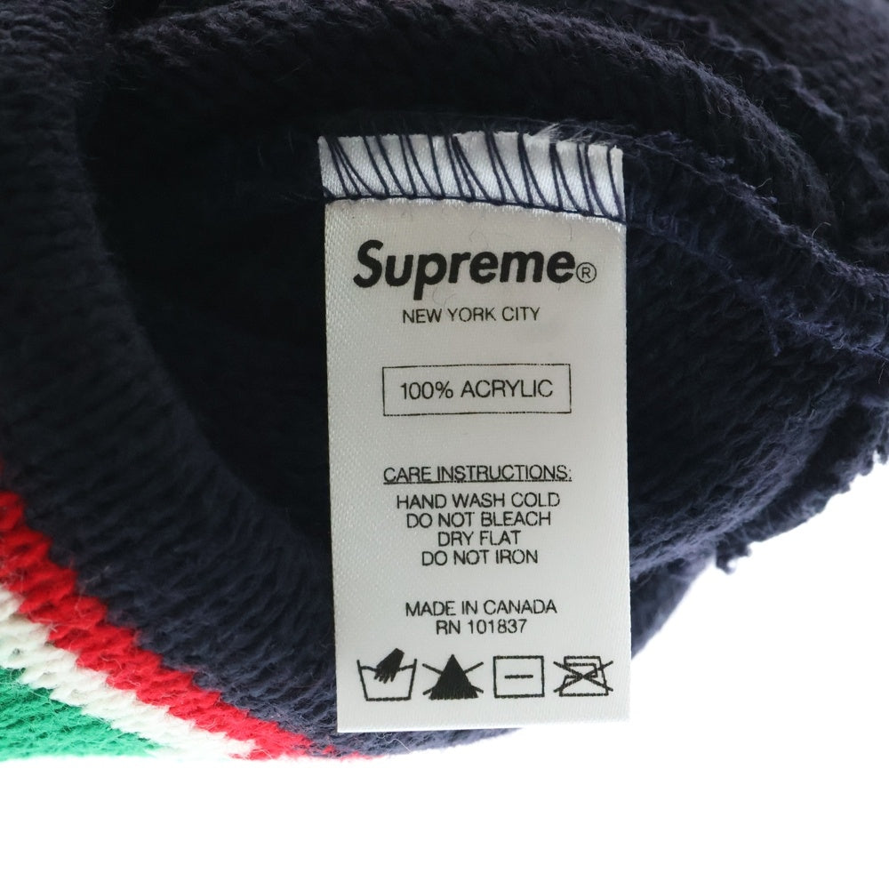 SUPREME(シュプリーム) 16AW Striped Cuff Beanie ストライプカフ スモールボックスロゴニットビーニー ニットキャップ 帽子 ネイビー