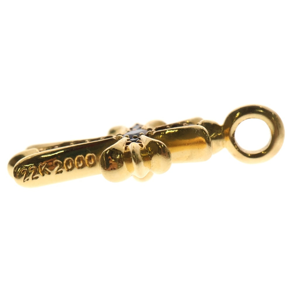 CHROME HEARTS(クロムハーツ) 22K TNY CRSF P/SAP タイニーファットクロス PAVEブルーサファイア ペンダントトップ ゴールド