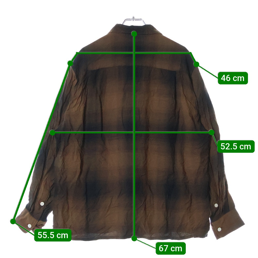 WACKO MARIA(ワコマリア) OMBRE CHECK OPEN COLLAR SHIRT ロングスリーブ オープンカラー オンブレチェック 長袖 シャツ ブラウン