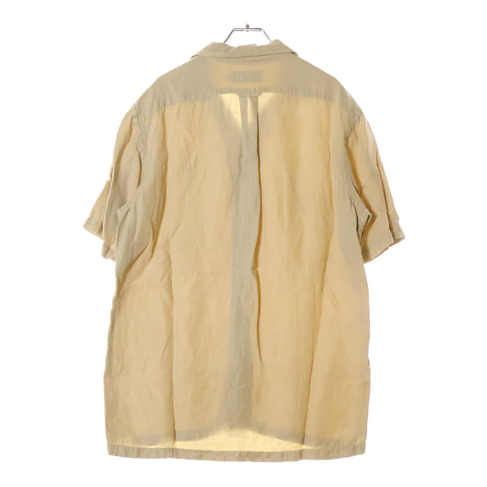 POLO RALPH LAUREN(ポロラルフローレン) 90S VINTAGE CLASSIC FIT OPEN COLLAR SHIRT ヴィンテージ クラッシック フィット オープンカラー リネン ロゴ エンブロイダリー 半袖シャツ ベージュ