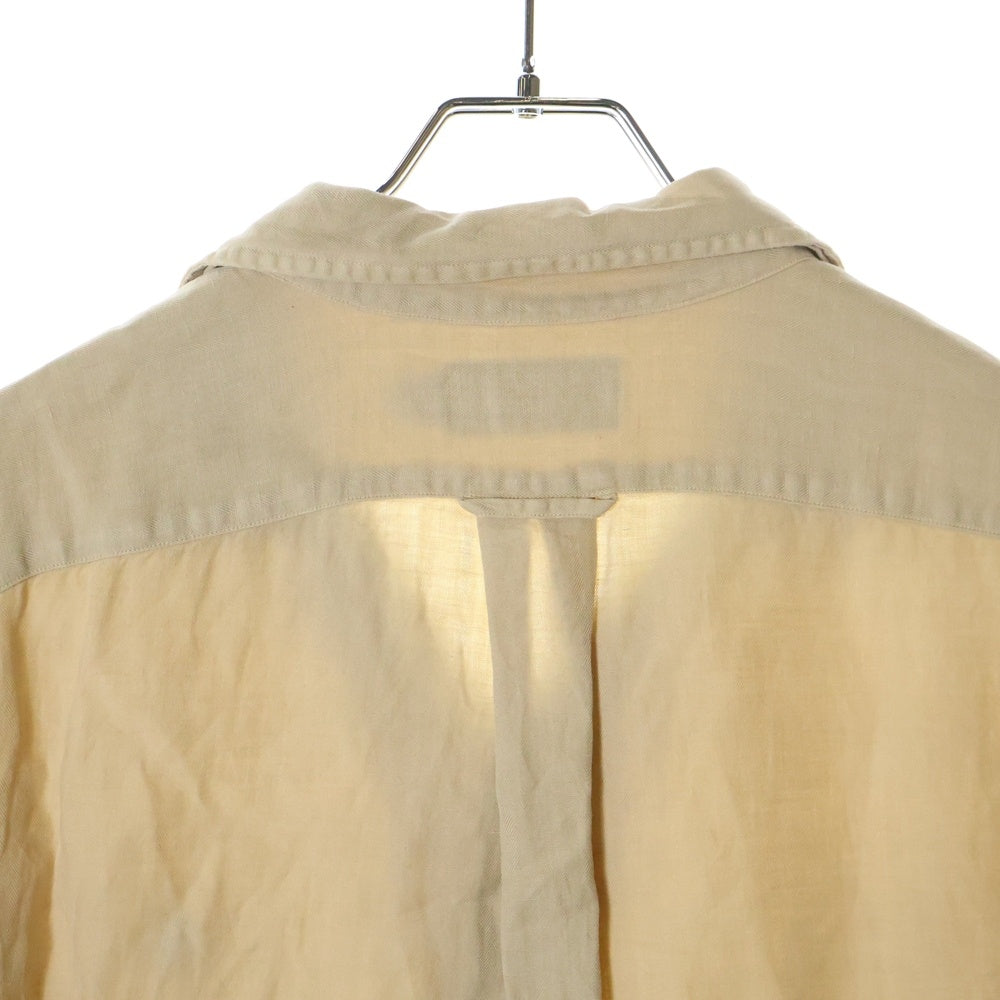 POLO RALPH LAUREN(ポロラルフローレン) 90S VINTAGE CLASSIC FIT OPEN COLLAR SHIRT ヴィンテージ クラッシック フィット オープンカラー リネン ロゴ エンブロイダリー 半袖シャツ ベージュ