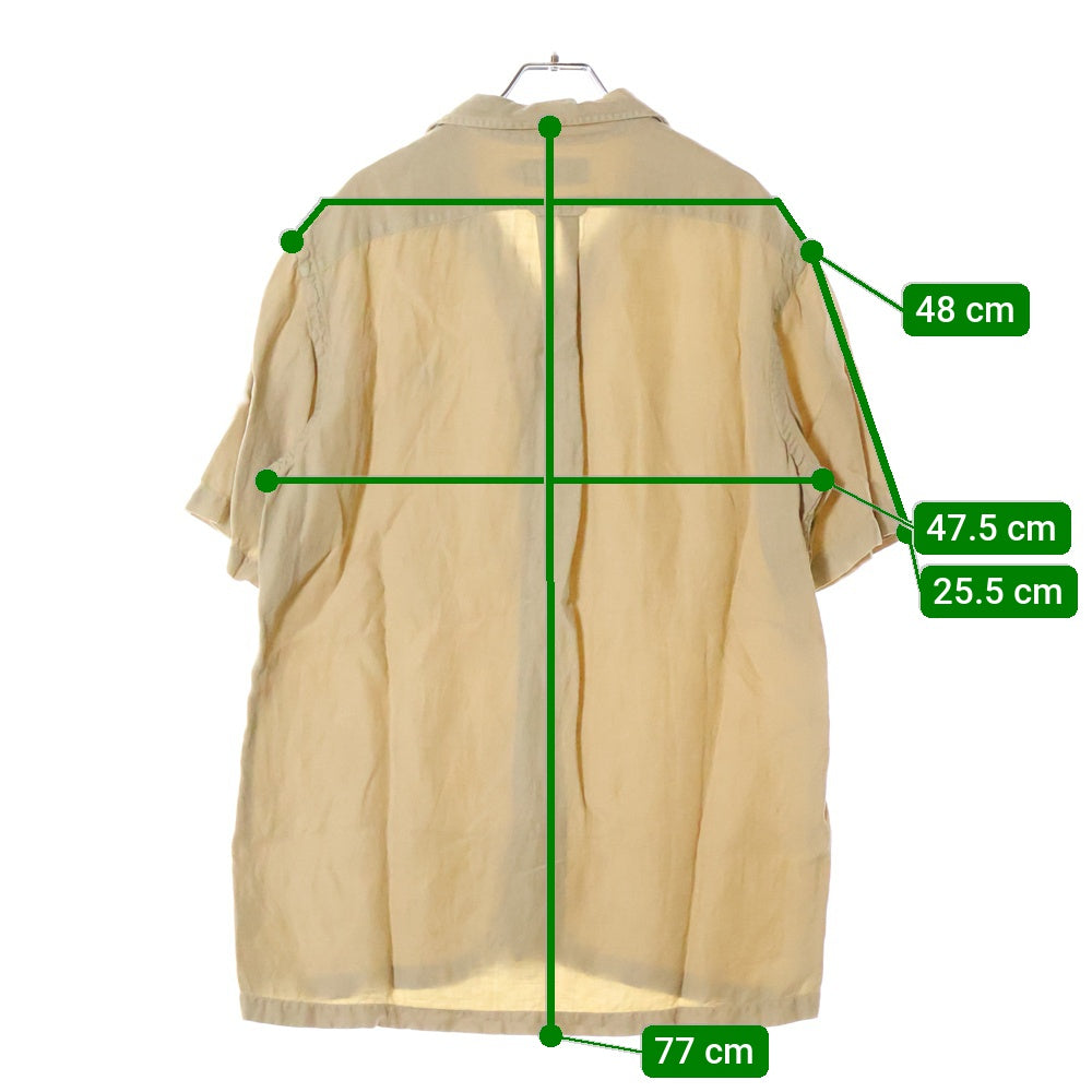 POLO RALPH LAUREN(ポロラルフローレン) 90S VINTAGE CLASSIC FIT OPEN COLLAR SHIRT ヴィンテージ クラッシック フィット オープンカラー リネン ロゴ エンブロイダリー 半袖シャツ ベージュ