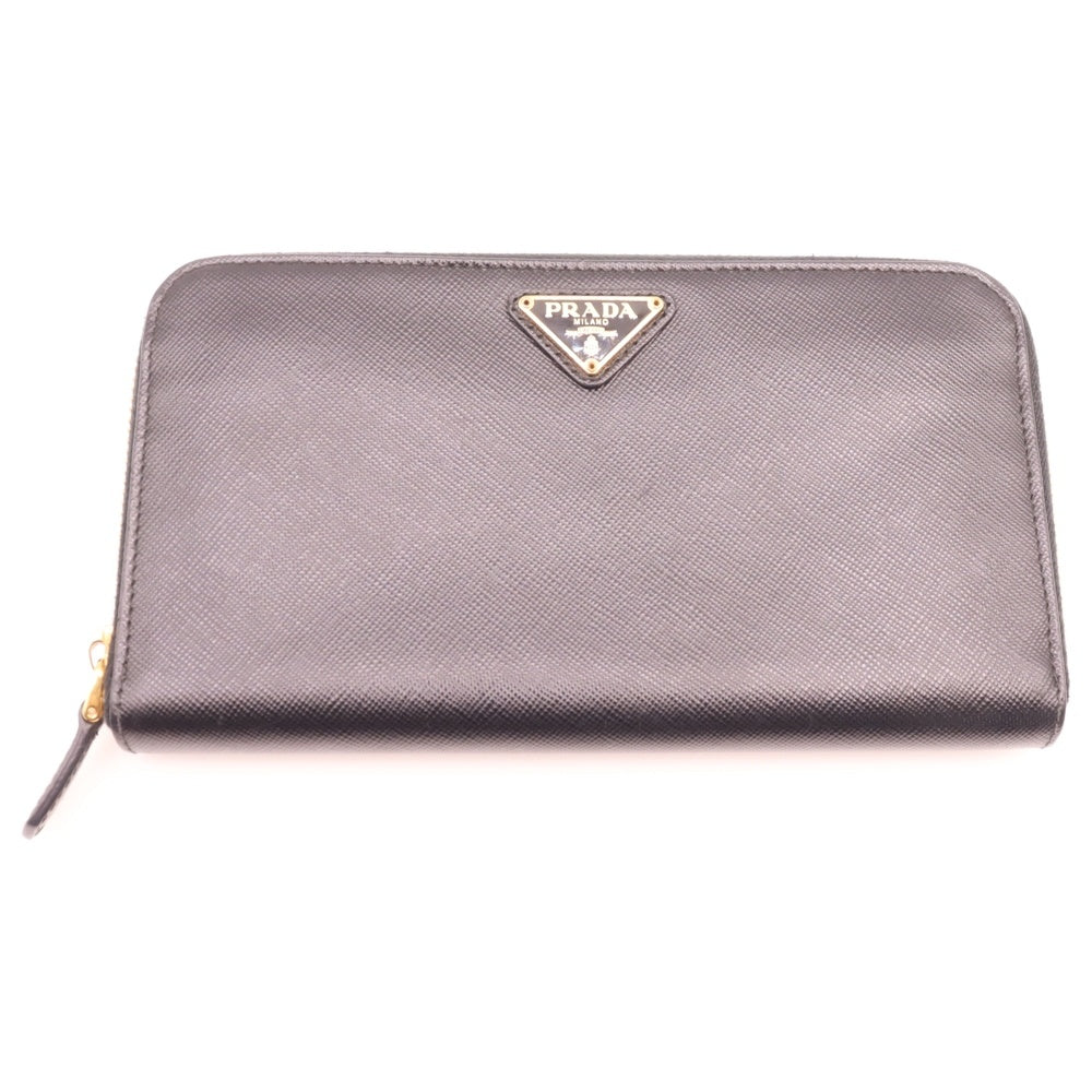 PRADA(プラダ) トライアングルプレート サフィアーノ レザー ラウンドジップ ロング ウォレット 長財布 ブラック 184 1ML506