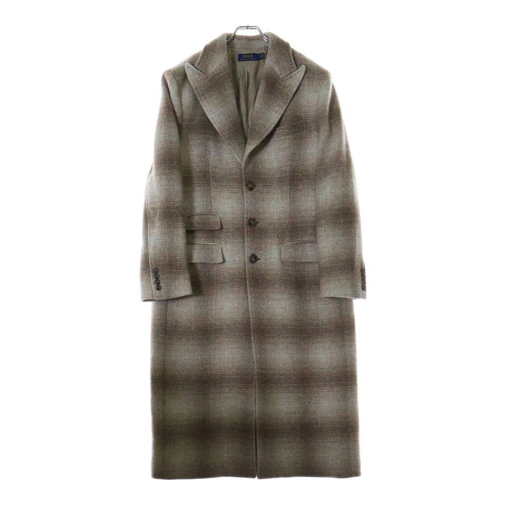 POLO RALPH LAUREN(ポロラルフローレン) PLAID WOOL-BLEND COAT オンブレチェック ウール混ロングコート レディース ブラウン