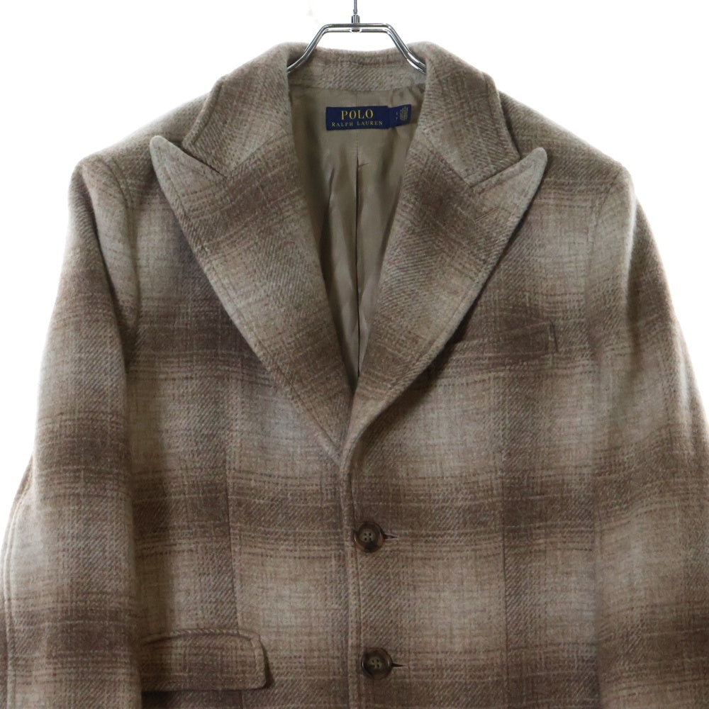 POLO RALPH LAUREN(ポロラルフローレン) PLAID WOOL-BLEND COAT オンブレチェック ウール混ロングコート レディース ブラウン
