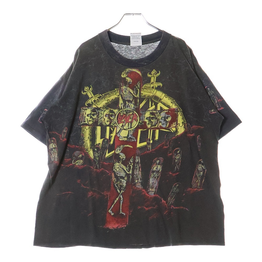 VINTAGE(ヴィンテージ) 90S VINTAGE SLAYER 1991 ALL OVER PRINT T-SHIRT WILD OATS ヴィンテージ USA製 スレイヤー 両面総柄 クルーネック コットン 半袖Tシャツ カットソー ブラック