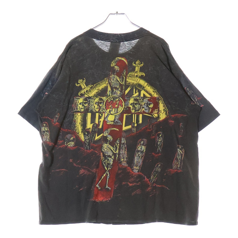 VINTAGE(ヴィンテージ) 90S VINTAGE SLAYER 1991 ALL OVER PRINT T-SHIRT WILD OATS ヴィンテージ USA製 スレイヤー 両面総柄 クルーネック コットン 半袖Tシャツ カットソー ブラック