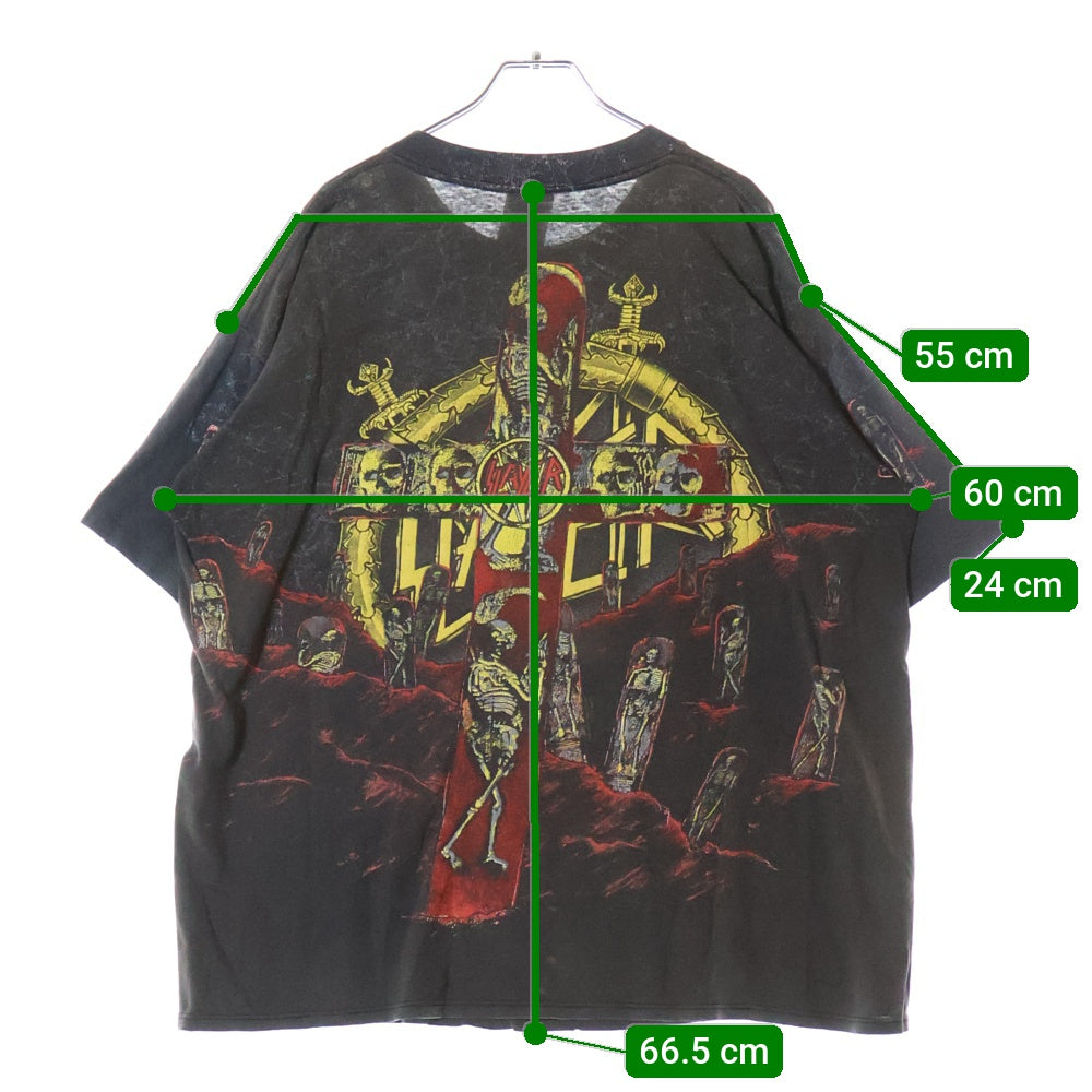 VINTAGE(ヴィンテージ) 90S VINTAGE SLAYER 1991 ALL OVER PRINT T-SHIRT WILD OATS ヴィンテージ USA製 スレイヤー 両面総柄 クルーネック コットン 半袖Tシャツ カットソー ブラック
