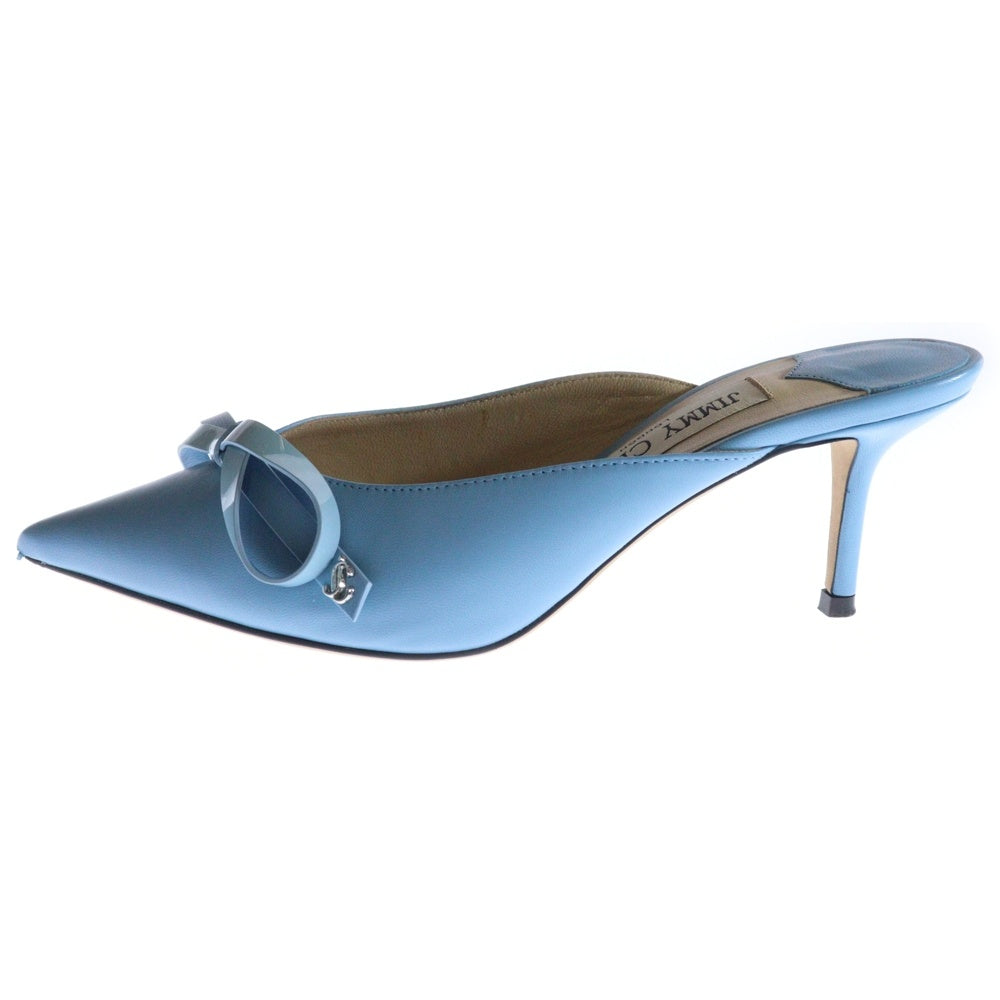 JIMMY CHOO(ジミーチュウ) リボン ポインテッドトゥ レザー ミュール パンプス シューズ ブルー レディース