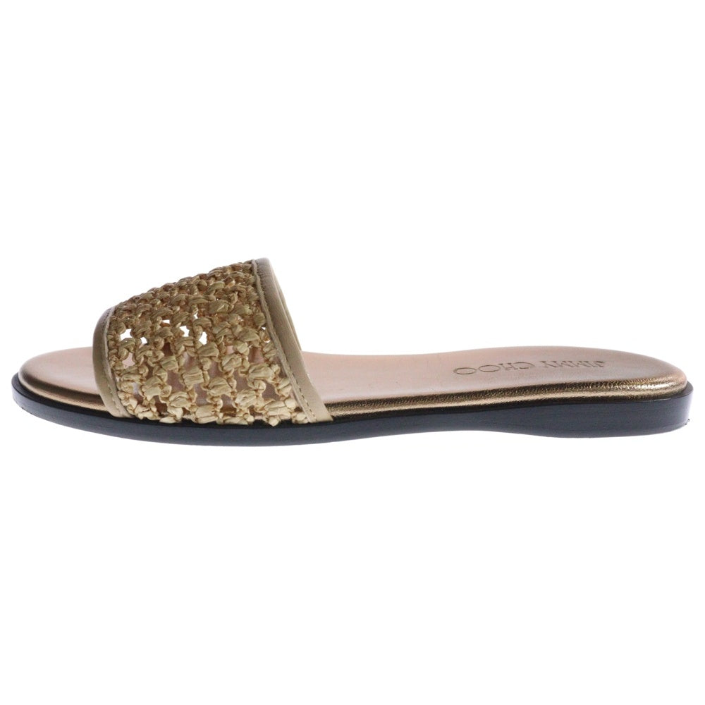 JIMMY CHOO(ジミーチュウ) MINEA FLAT ミーナ フラット ラフィア ローヒール サンダル シューズ ベージュ レディース