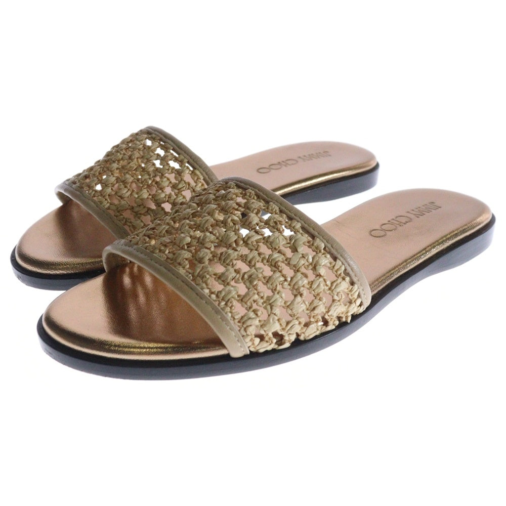 JIMMY CHOO(ジミーチュウ) MINEA FLAT ミーナ フラット ラフィア ローヒール サンダル シューズ ベージュ レディース