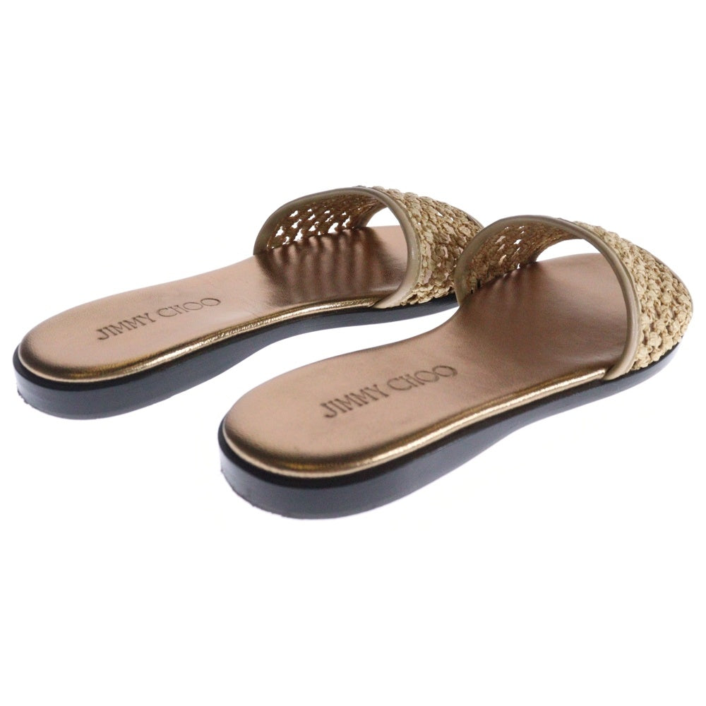 JIMMY CHOO(ジミーチュウ) MINEA FLAT ミーナ フラット ラフィア ローヒール サンダル シューズ ベージュ レディース
