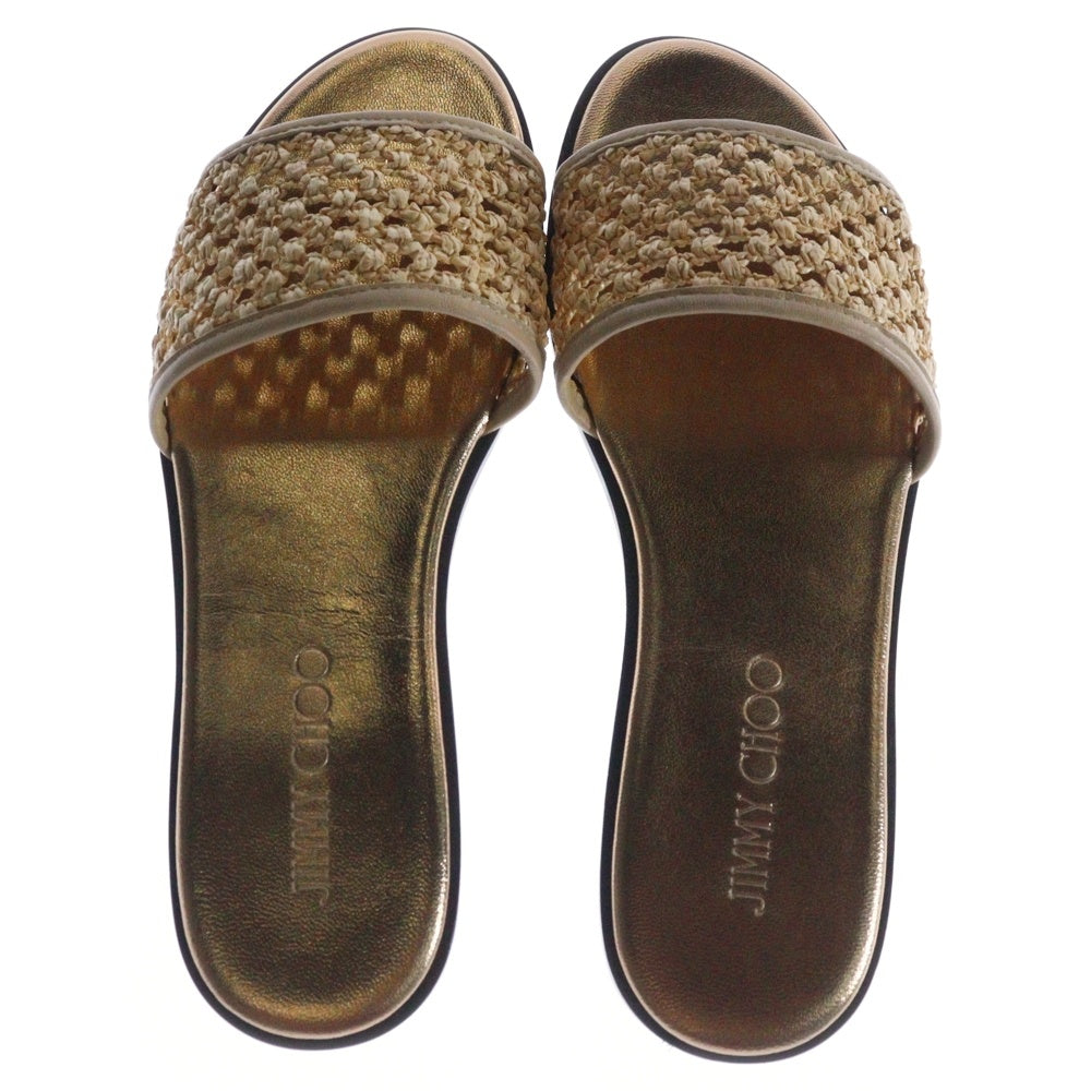 JIMMY CHOO(ジミーチュウ) MINEA FLAT ミーナ フラット ラフィア ローヒール サンダル シューズ ベージュ レディース