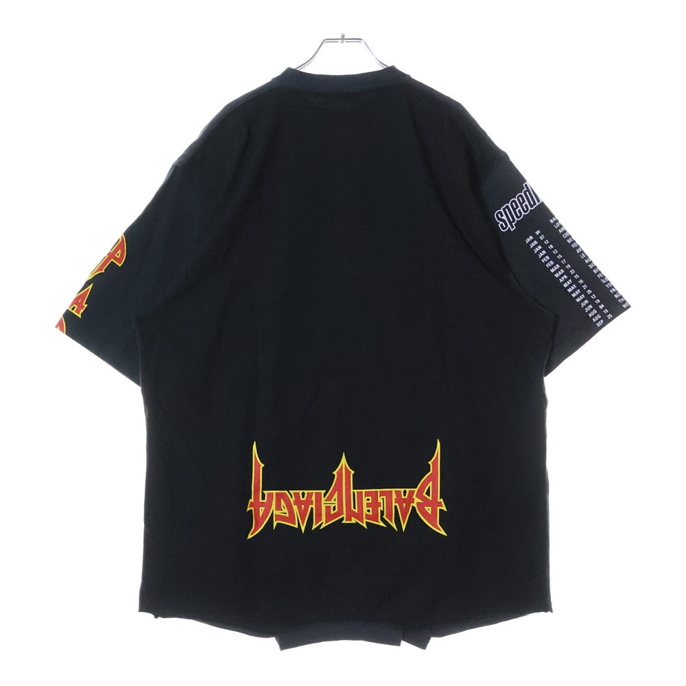 BALENCIAGA(バレンシアガ) 22SS SPEED HUNTER スピード ハンター 再構築 両面プリント ダメージ加工 クルーネック カットソー ドッキング 半袖Tシャツ ブラック 698811 TMVC9
