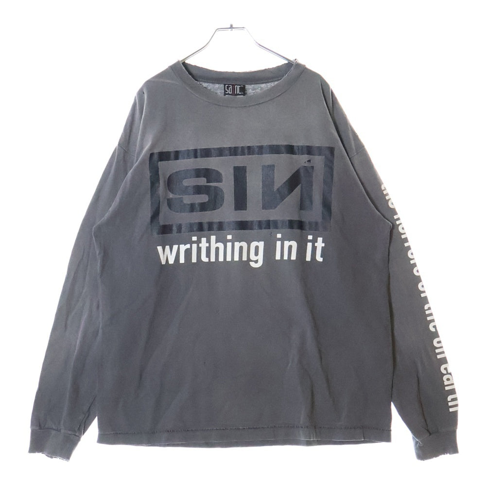 SAINT MICHAEL(セントマイケル) 22AW SIN LS TEE 両面プリント ダメージ加工 クルーネック カットソー 長袖Tシャツ ブラック SM-A22-0000-012
