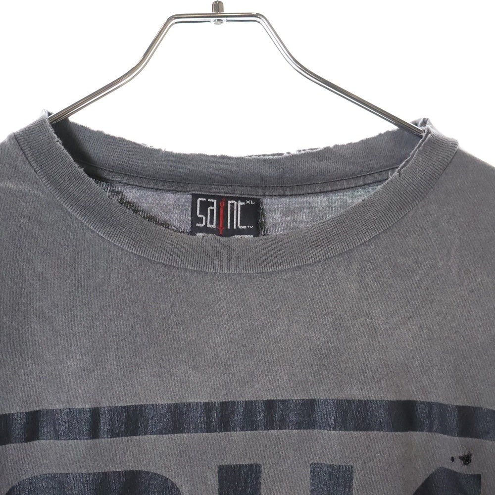 SAINT MICHAEL(セントマイケル) 22AW SIN LS TEE 両面プリント ダメージ加工 クルーネック カットソー 長袖Tシャツ ブラック SM-A22-0000-012