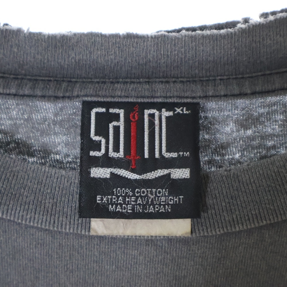 SAINT MICHAEL(セントマイケル) 22AW SIN LS TEE 両面プリント ダメージ加工 クルーネック カットソー 長袖Tシャツ ブラック SM-A22-0000-012