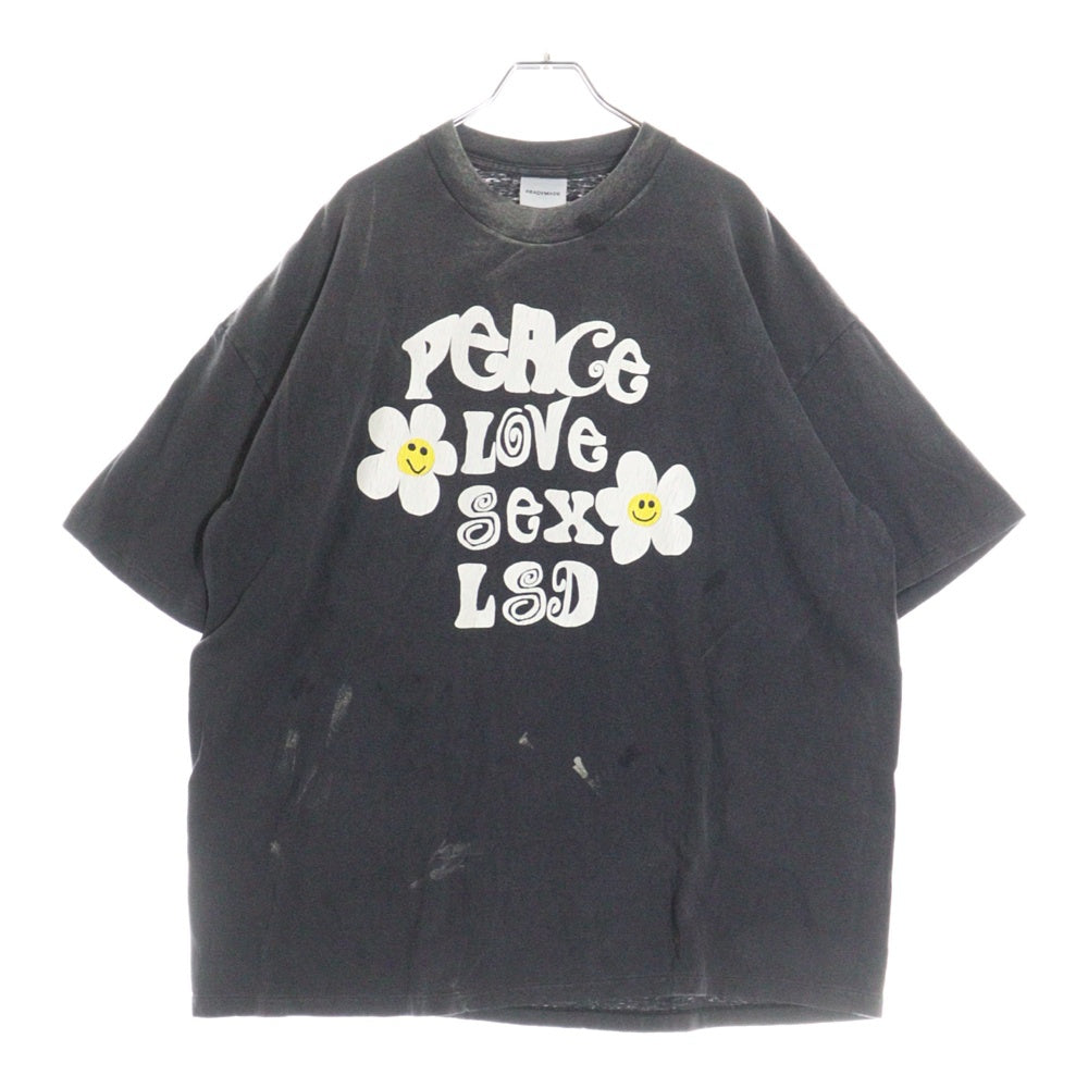 READY MADE(レディメイド) 24SS T-SHIRT PEACE ピース 両面プリント ダメージ加工 クルーネック カットソー 半袖Tシャツ ブラック RE-CO-BK-00-00-280
