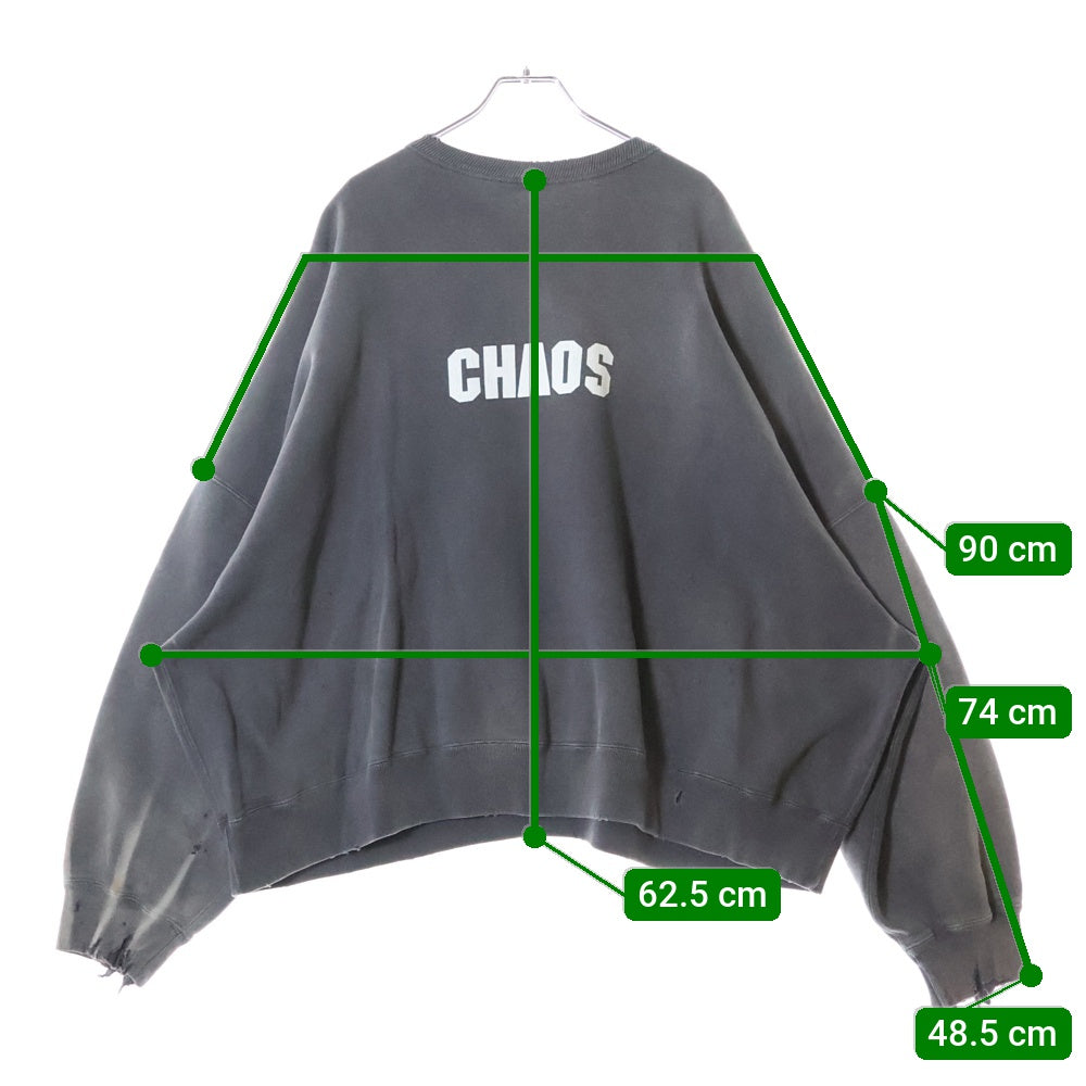 SAINT MICHAEL(セントマイケル) 24AW CREW SWT CHAOS カオス 両面プリント ダメージ加工 クルーネック スウェット トレーナー ブラック SM-YS1-0000-034